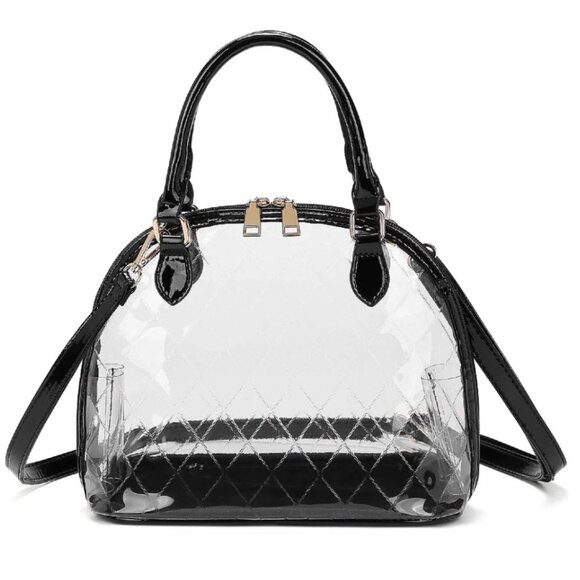 NWT Black Clear Dome Satchel Bag | Stadium Approved Transparent Handbag Purse - Picture 1 of 1